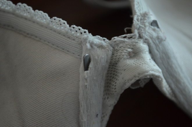 OW! The wires on both sides, at the center of the bra, had started poking through the fabric. Photo: Patricia Vollmer