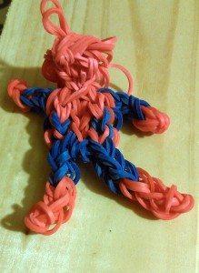 My attempt at a Spiderman charm. He doesn't have a face or webs, and too many of the bands broke in the neck area to keep him, but it wasn't a bad attempt. Image: Cathe Post