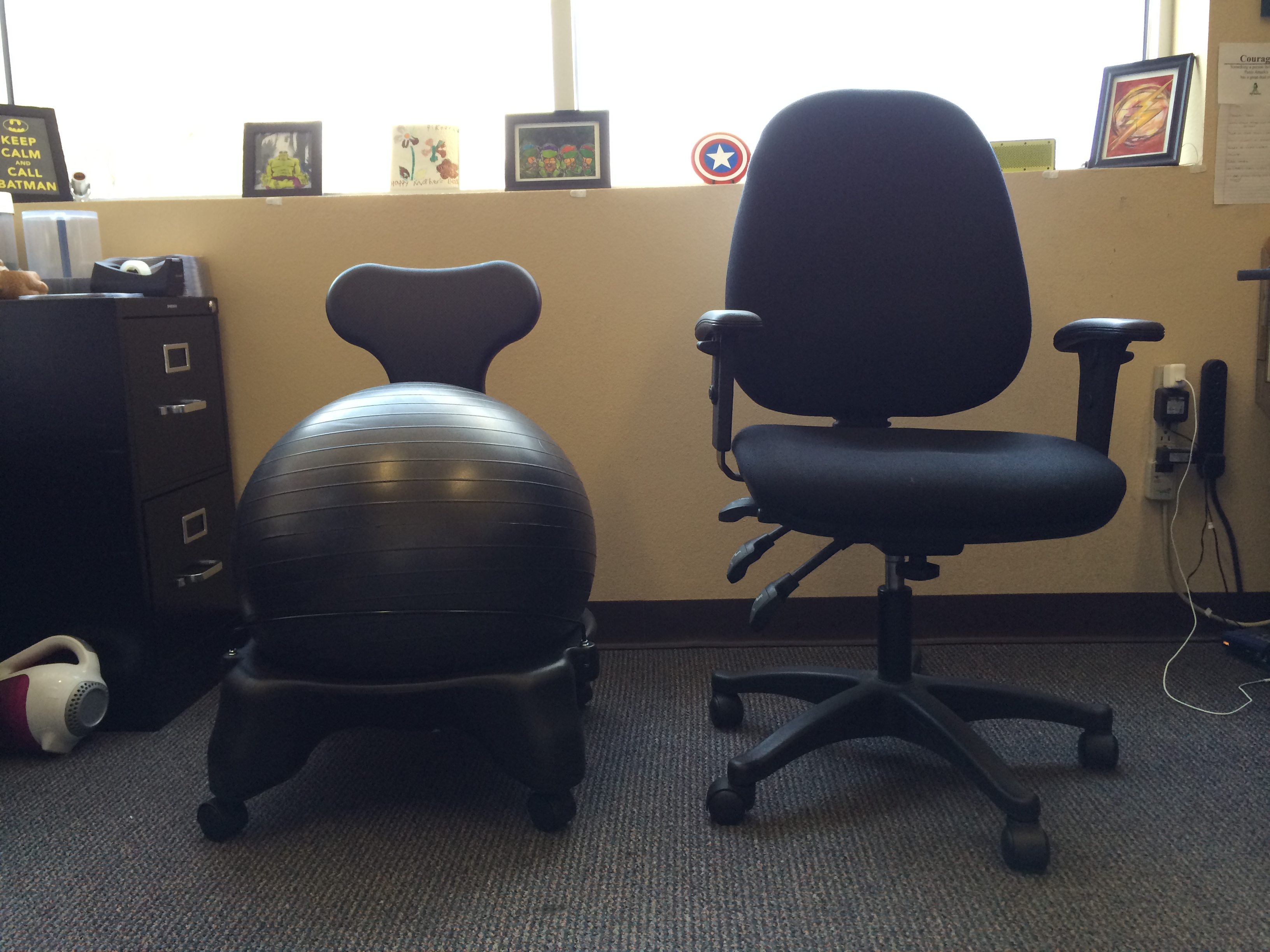 Left: BalanceBall chair, Right: My regular chair  Image: Dakster Sullivan