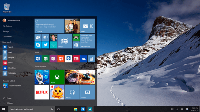 The new Start menu. Image: Microsoft