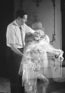 An early promotional photo Imagineer Yale Gracey and the original Hatbox Ghost. Image: flickr commons. 