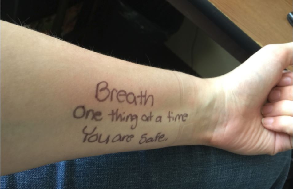 You can usually tell what kind of day I'm having by the messages I write to myself on my arm.  Image: Dakster Sullivan