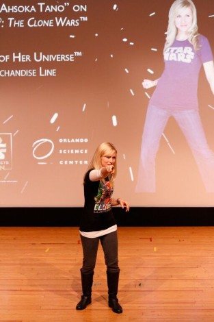 Ashley Eckstein on stage at the Star Wars Exhibit  Image courtesy of Orlando Science Center