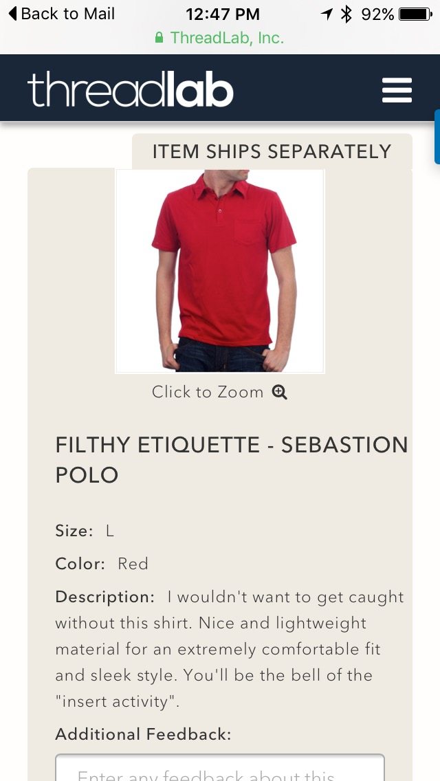 Dave rejected this red polo shirt because he already has a red polo shirt.