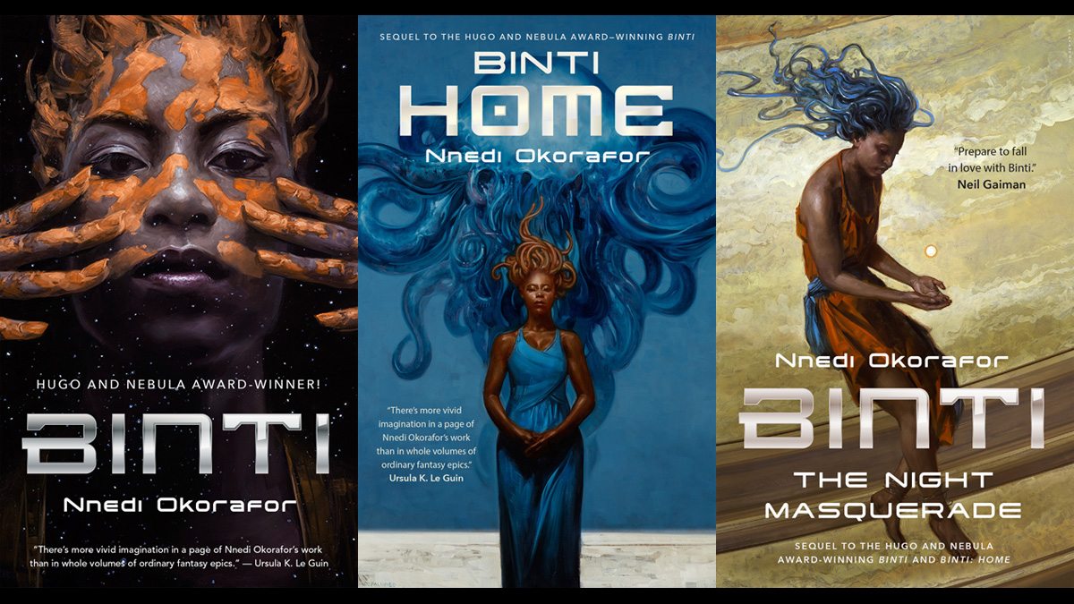 covers of Binti, Home, and Night Masquerade