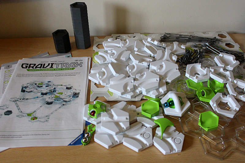 Gravitrax Starter Set Contents (NB, around half the height tiles are missing from this image), Image: Sophie Brown