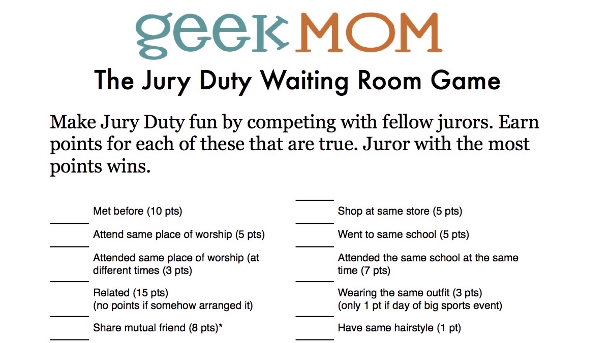 Jury Duty Waiting Room Game