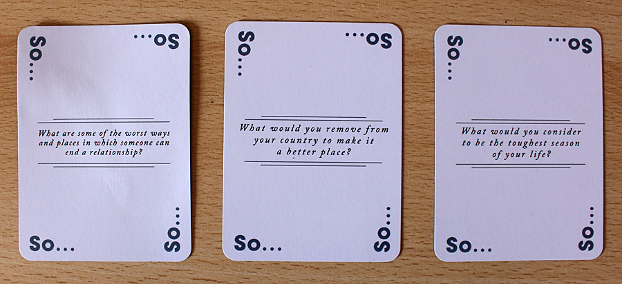 Some tough questions in So Cards, Image: Sophie Brown