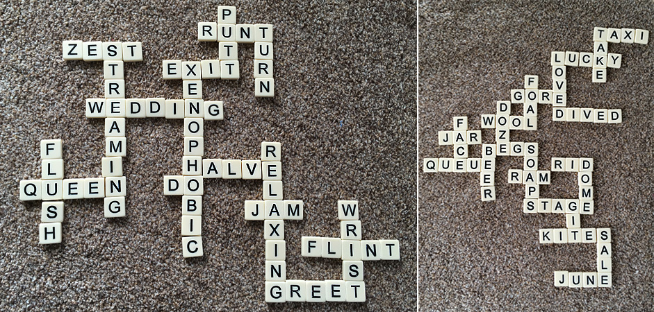 Examples of Bananagrams Word Grids, Image: Sophie Brown