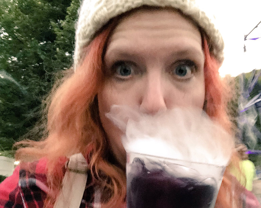 a photo of the author with a smoking mixed drink