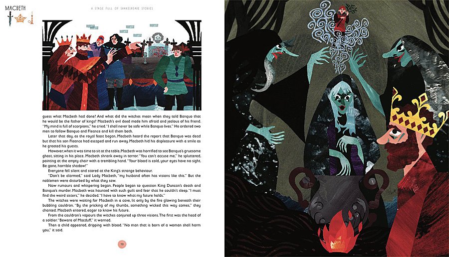 Page Spread from A Stage Full of Shakespeare Stories, Image: Quarto Publishing