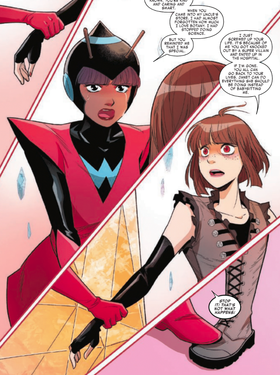 Several panels showing Priya talking to Nadia about suicide as she holds Nadia by the wrist