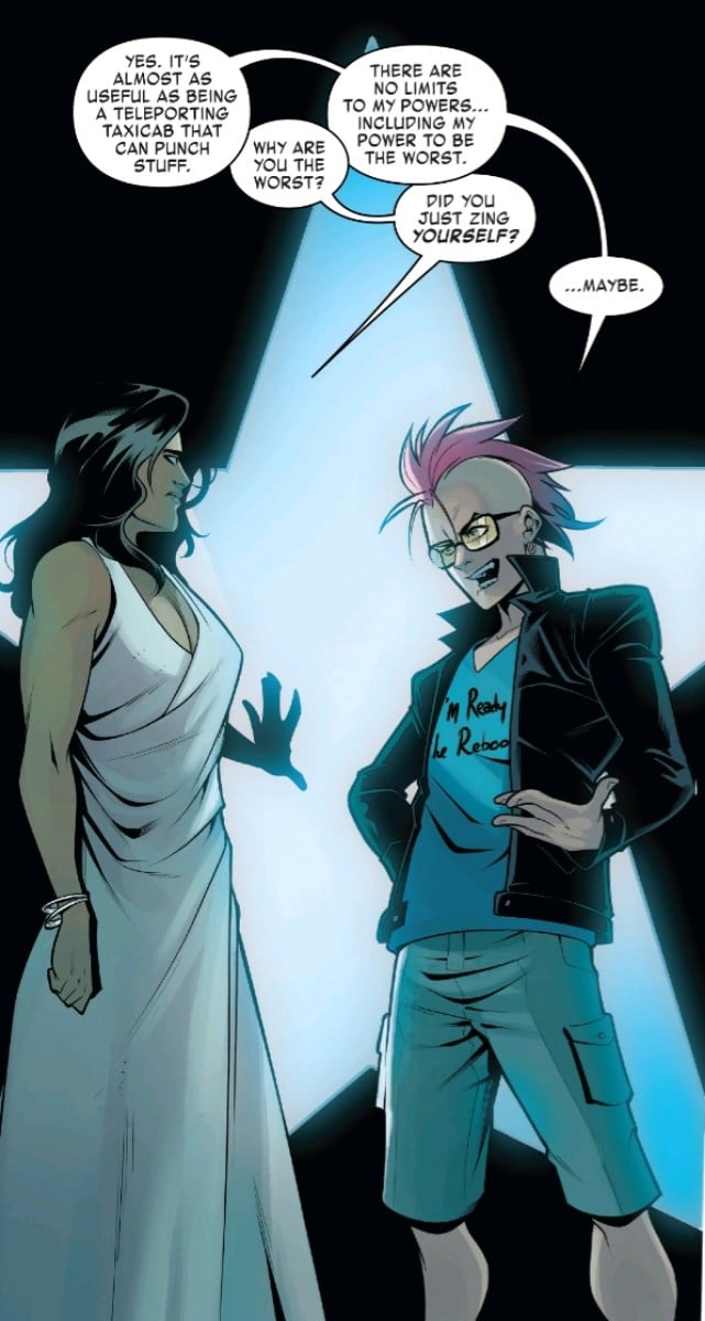 Image from West Coast Avengers Issue #10, America and Quentin speaking