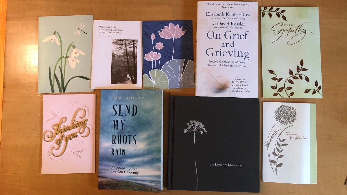Image of sympathy cards and books