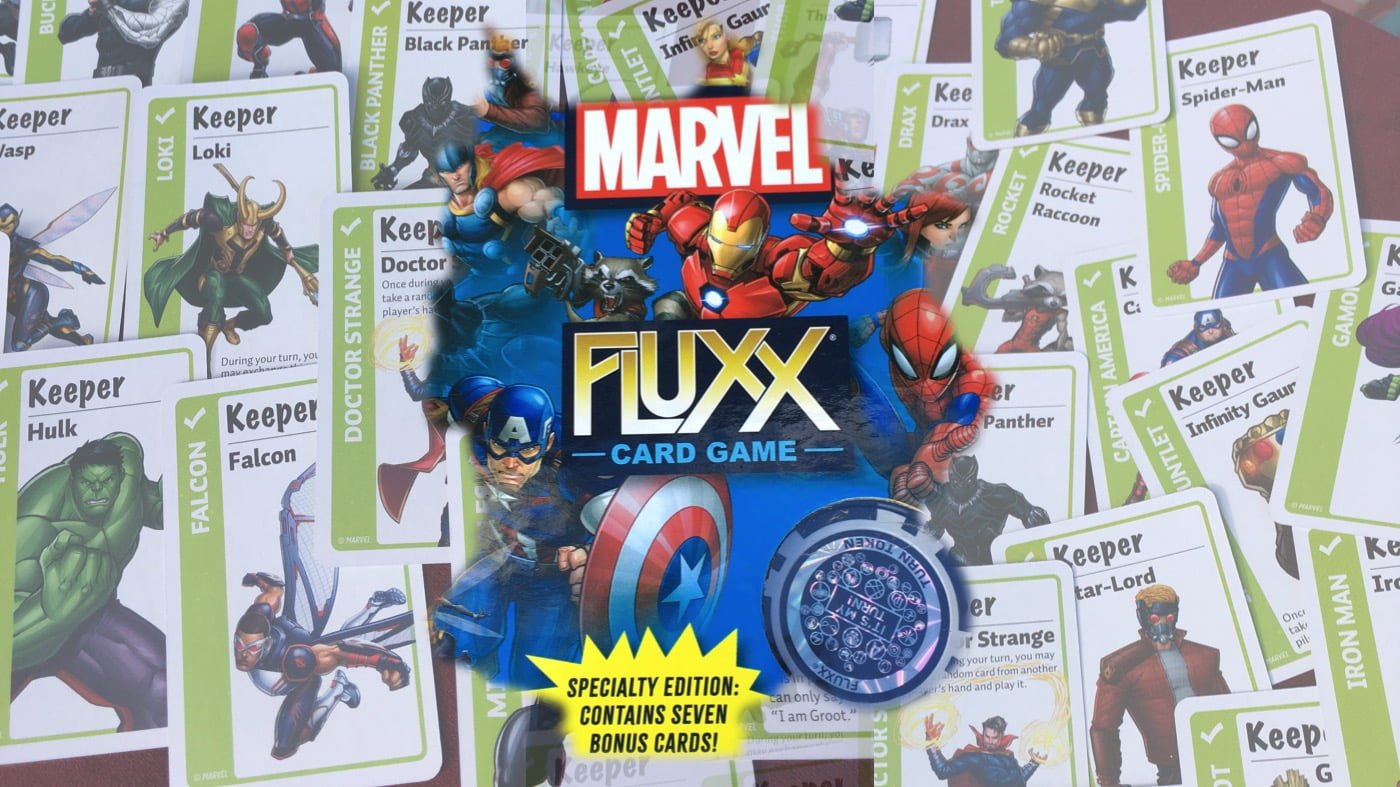 Cover art for Marvel Fluxx and cards