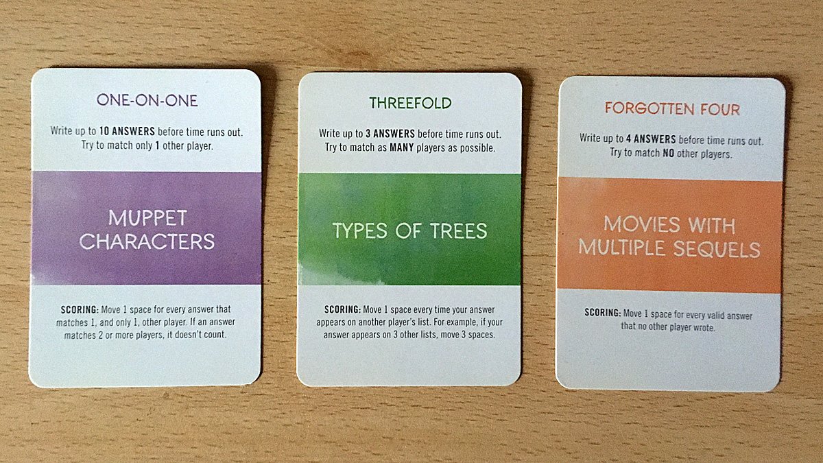 Examples of the Three Card Types in Listography, Image: Sophie Brown