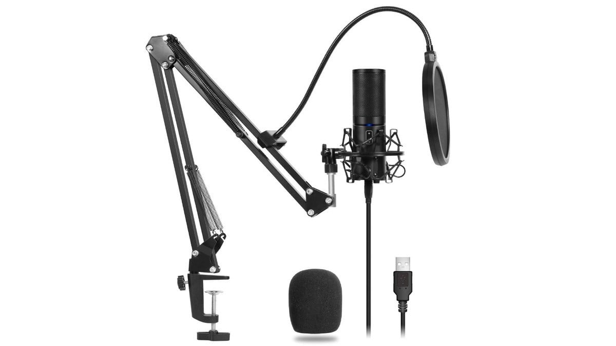 USB Streaming Podcast PC Microphone, Professional Cardioid Studio Condenser  Mic Kit with sound card Boom Arm Shock Mount Pop Filter for r