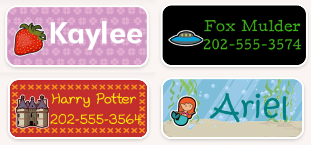 My Nametags Labels for Fictional Characters