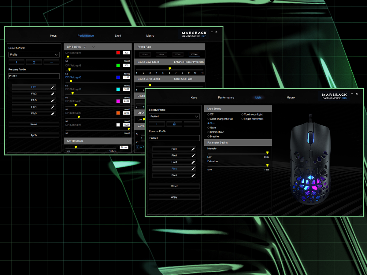 Marsback Zephyr Pro Gaming Mouse software screens