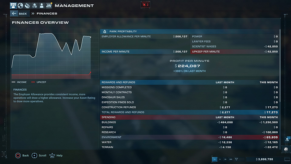 Management Screens Like This Finance One Play an Important Role in JWE2, Screenshot Sophie Brown