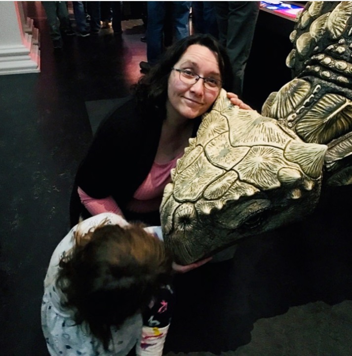 evil genius mum with ankylosaurus