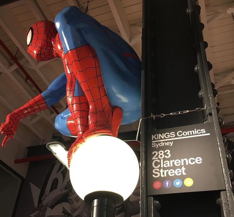 Image of Spider-Man statue at Kings Comics, Sydney
