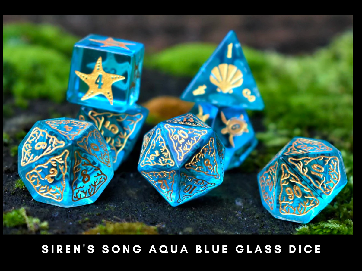 SIREN'S SONG AQUA BLUE GLASS DICE \ Image: Misty Mountain Gaming