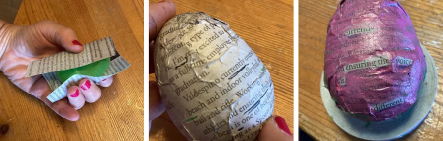 Cover an egg in a newspaper, magazine, or old book page. Find a "hidden" poem and color out everything but those words.
